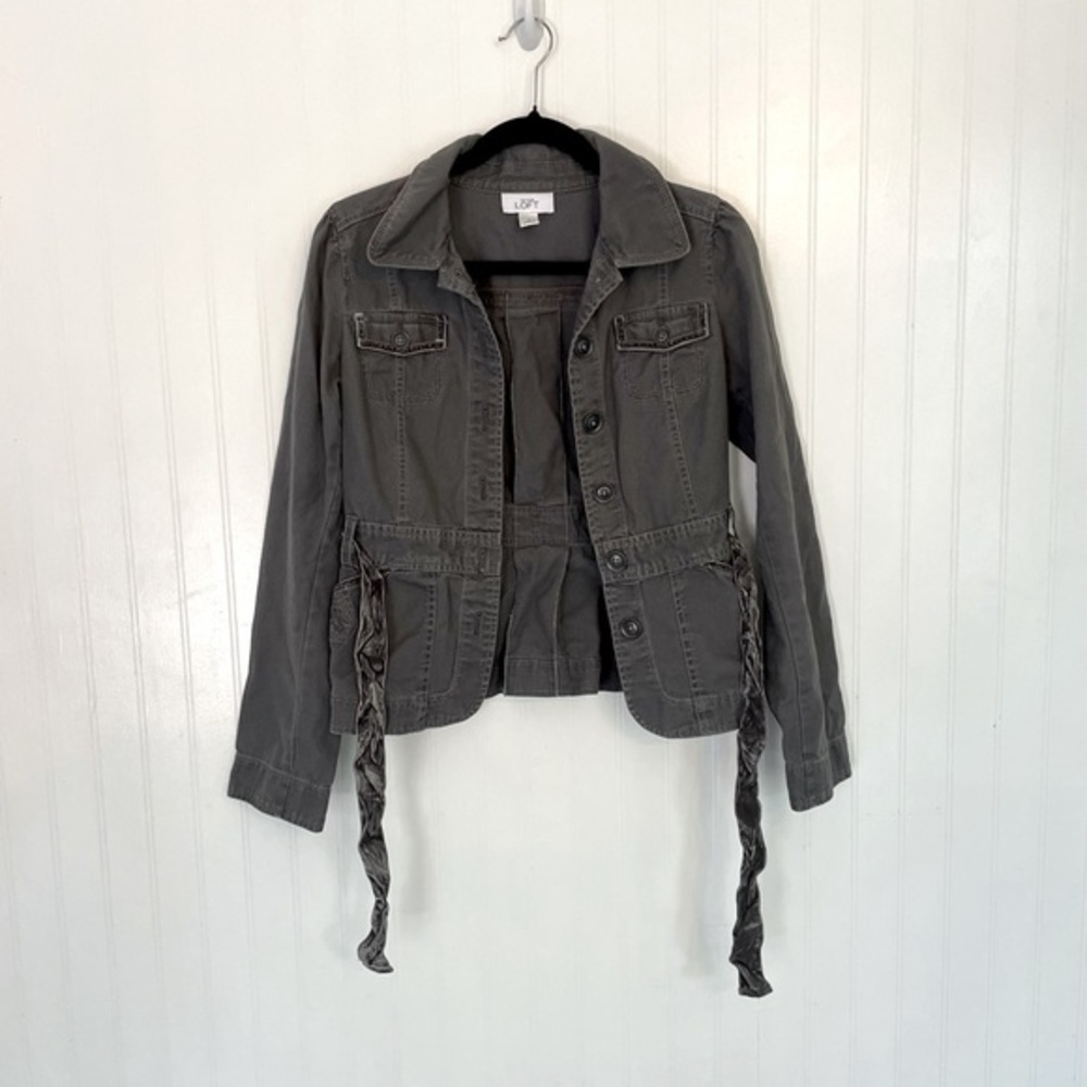 LOFT Gray Canvas Cotton Velvet Trim Jacket - 2 - Picture 3 of 9
